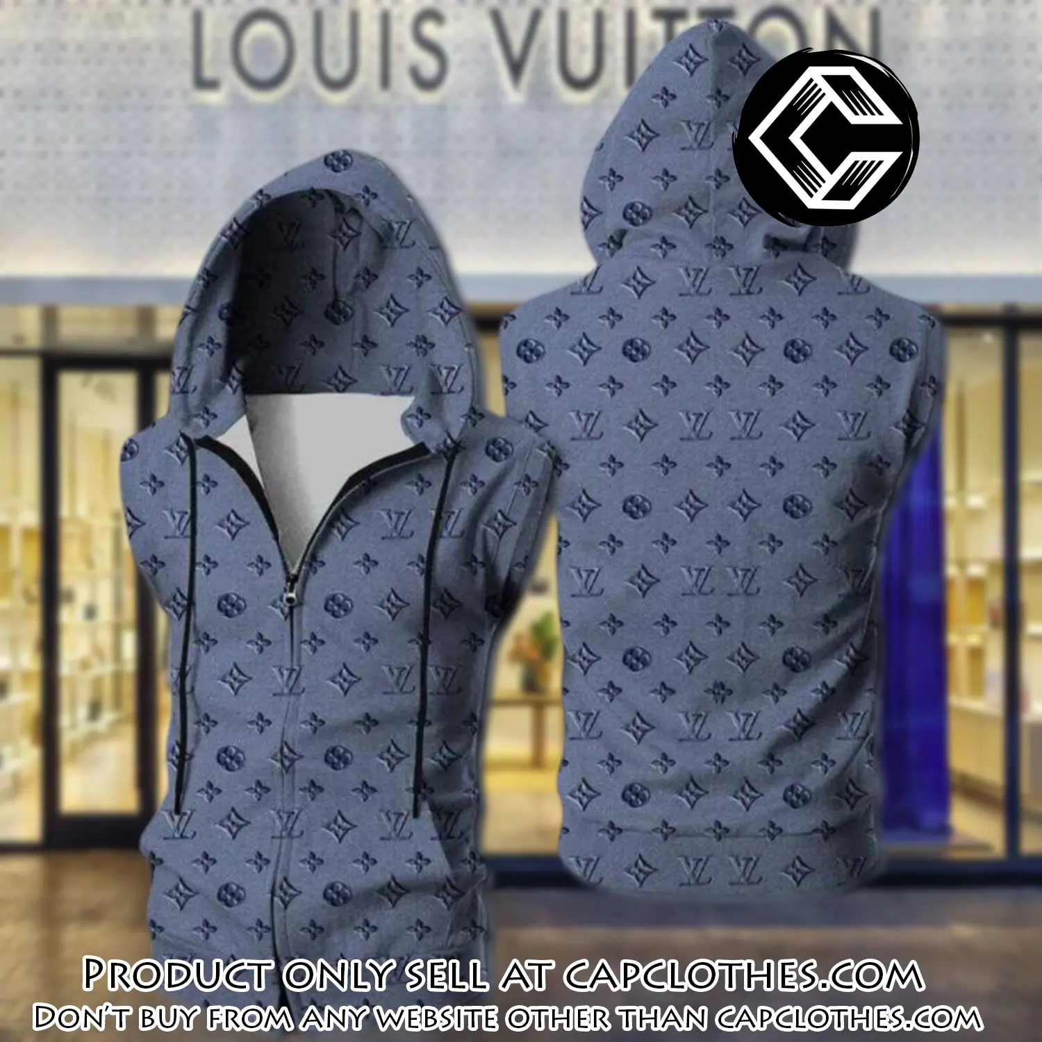 Louis vuitton blue unisex sleeveless zip up hoodie luxury for men women szh011 cc5837159
